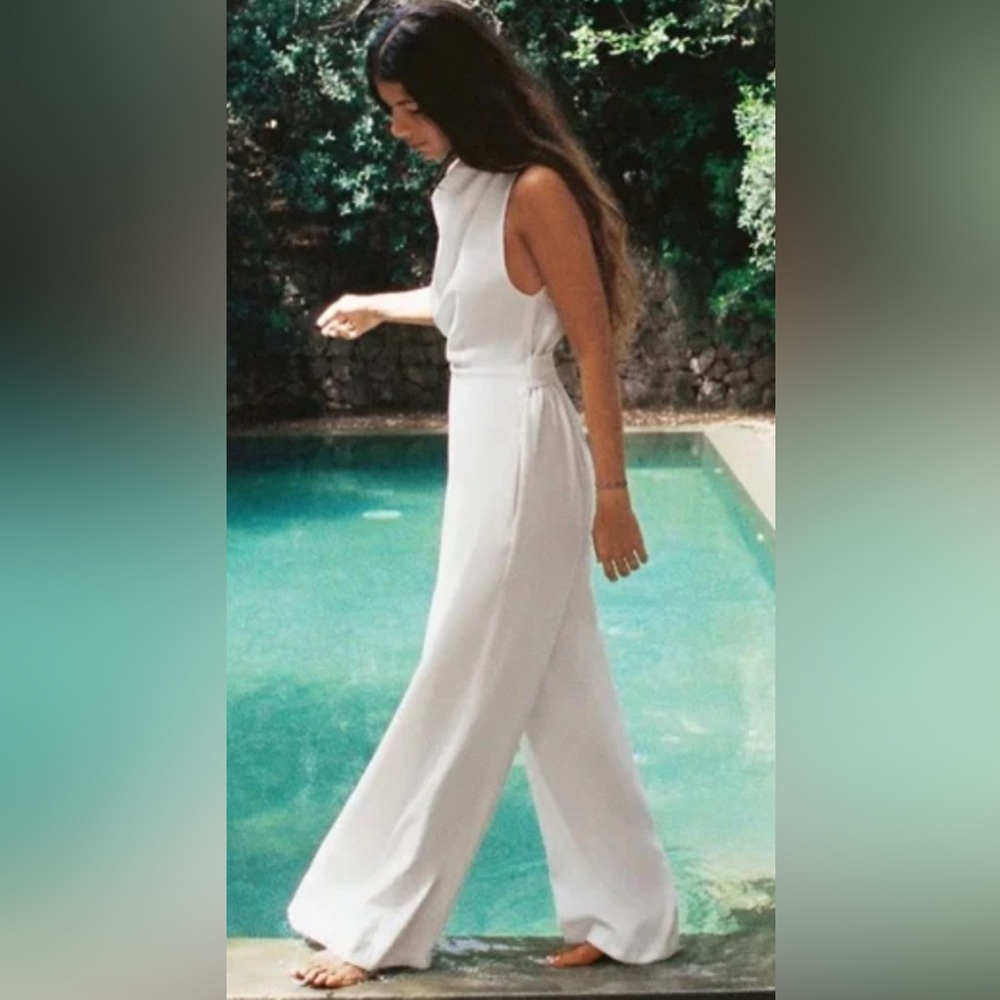 NWT ZARA White Wrap Cowl neck sleeveless Jumpsuit size Medium - Picture 3 of 8